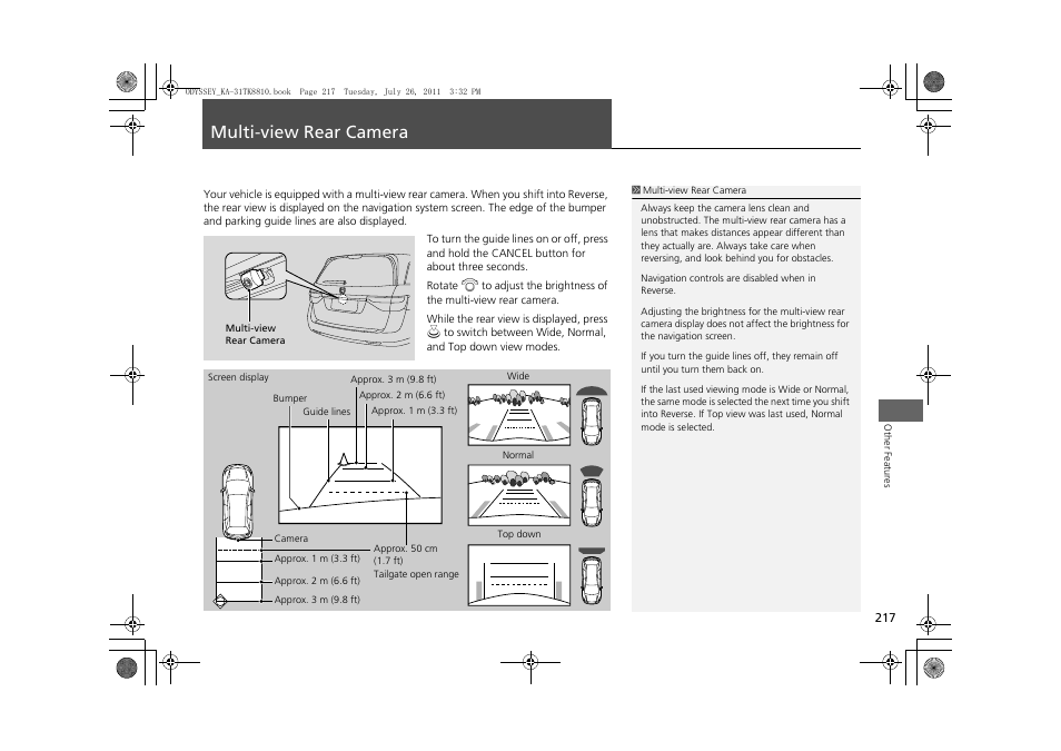Multi-view rear camera 217, Multi-view rear camera, P217) | HONDA 2012 Odyssey Navigation User Manual | Page 219 / 267