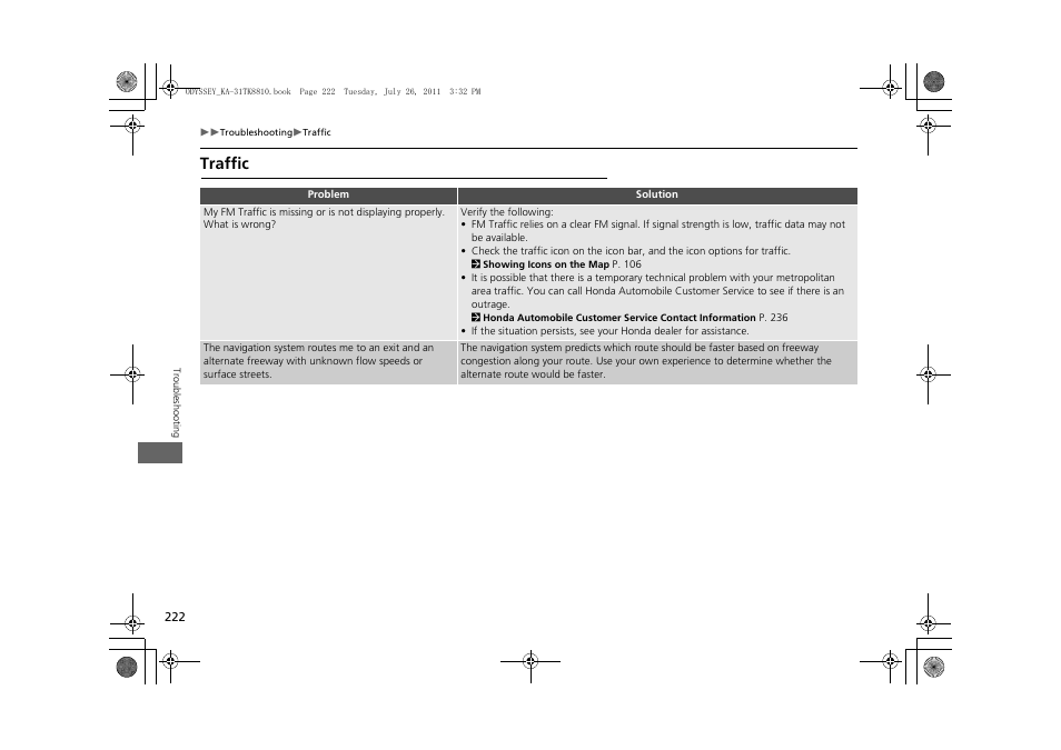 Traffic | HONDA 2012 Odyssey Navigation User Manual | Page 224 / 267