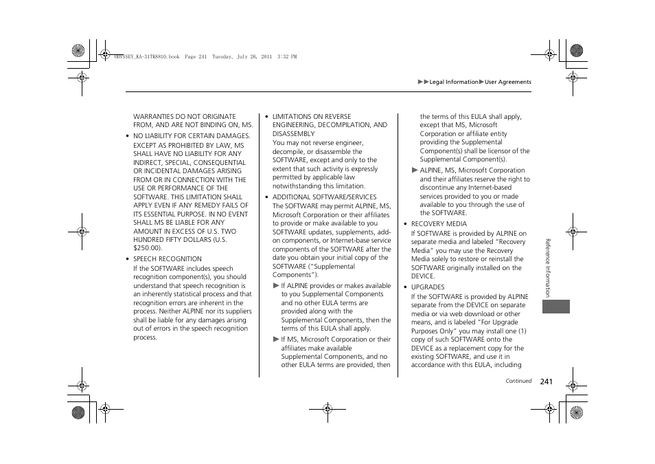 HONDA 2012 Odyssey Navigation User Manual | Page 243 / 267