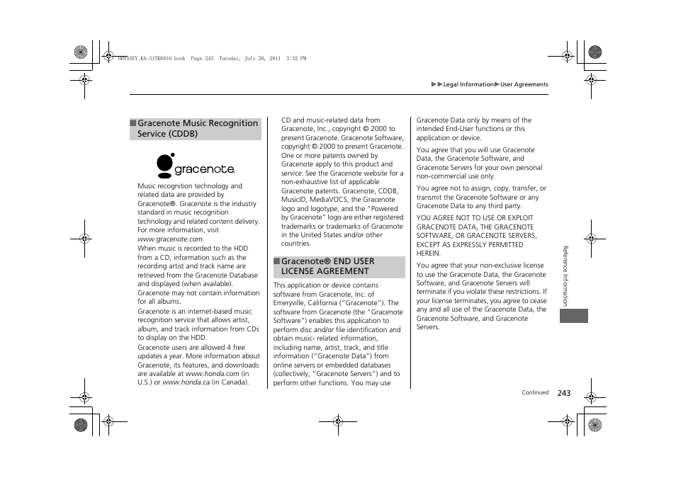 HONDA 2012 Odyssey Navigation User Manual | Page 245 / 267
