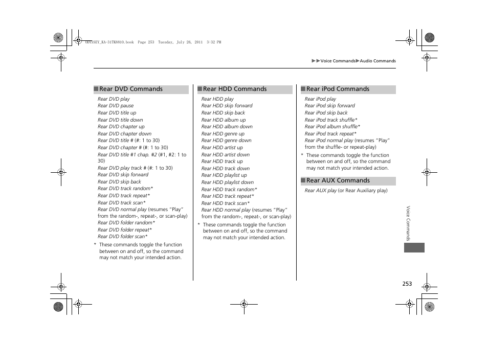 HONDA 2012 Odyssey Navigation User Manual | Page 255 / 267