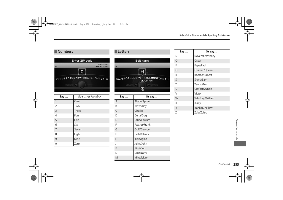 HONDA 2012 Odyssey Navigation User Manual | Page 257 / 267