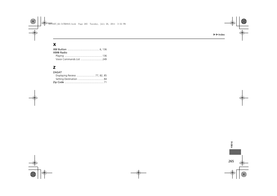 HONDA 2012 Odyssey Navigation User Manual | Page 267 / 267
