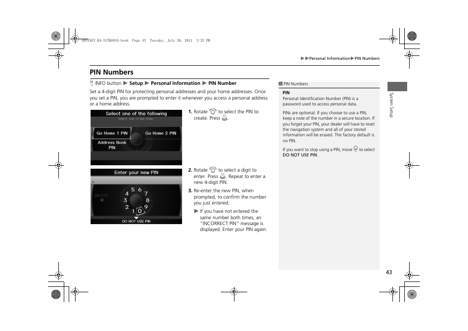 Pin numbers, 2 pin numbers, P. 43 | HONDA 2012 Odyssey Navigation User Manual | Page 45 / 267