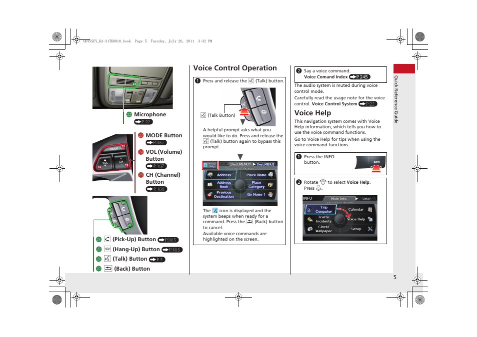Voice control operation, Voice help | HONDA 2012 Odyssey Navigation User Manual | Page 7 / 267