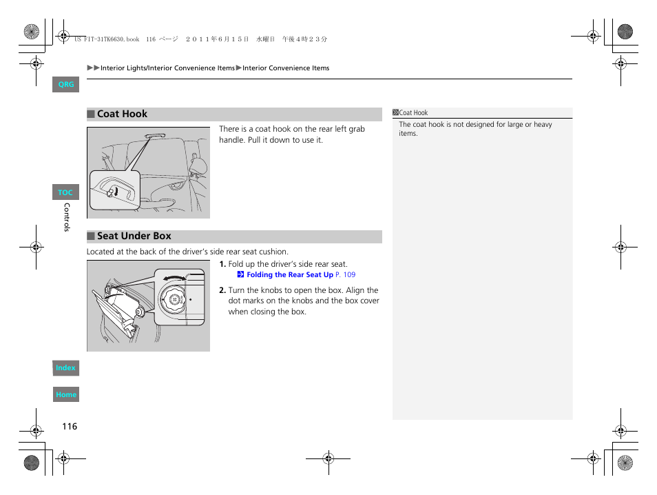 P116) | HONDA 2012 Fit User Manual | Page 117 / 286