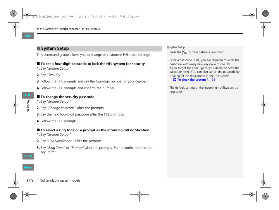 HONDA 2012 Fit User Manual | Page 151 / 286