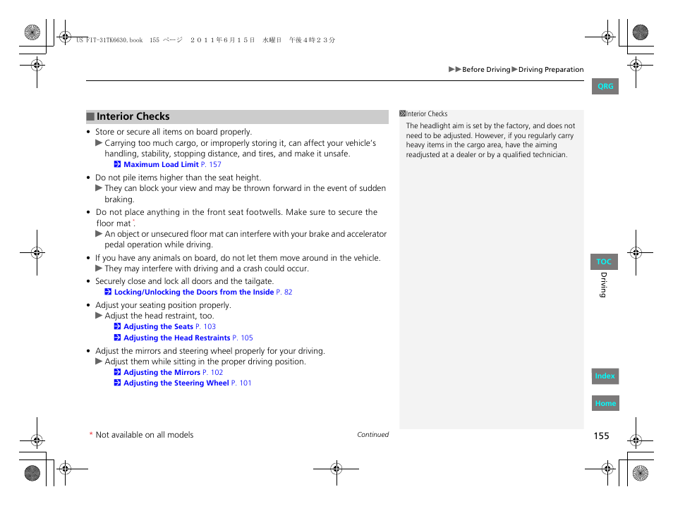 HONDA 2012 Fit User Manual | Page 156 / 286