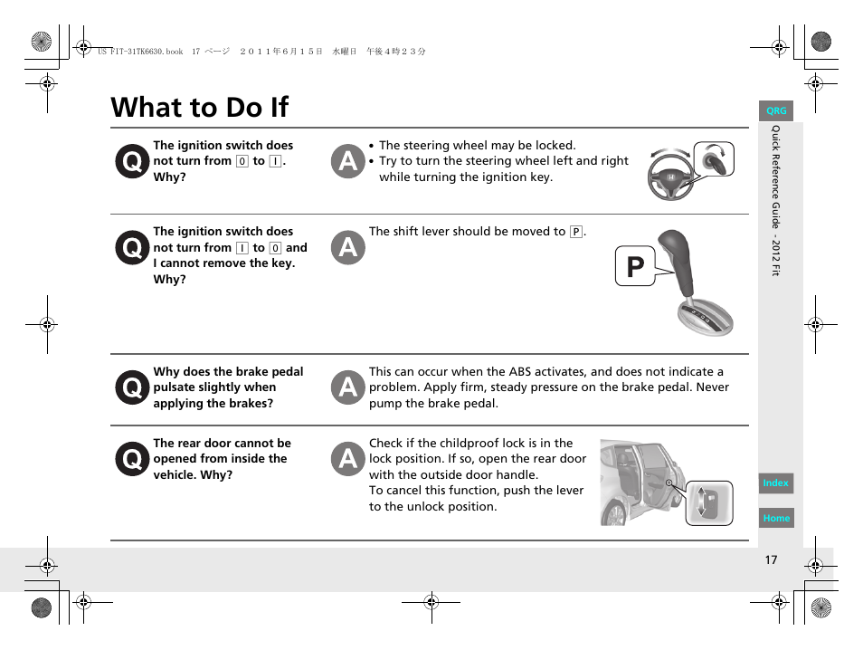 What to do if | HONDA 2012 Fit User Manual | Page 18 / 286