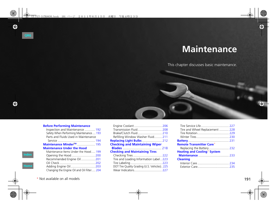 Maintenance, 2 maintenance p. 191, P. 191 | P191) | HONDA 2012 Fit User Manual | Page 192 / 286