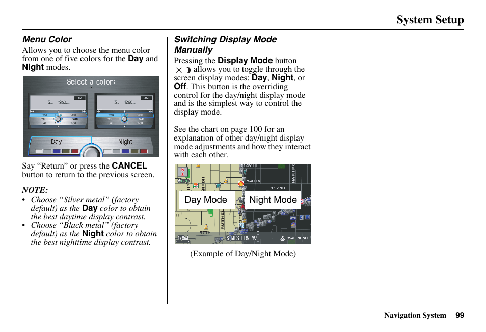 System setup | HONDA 2011 Accord Navigation User Manual | Page 100 / 157