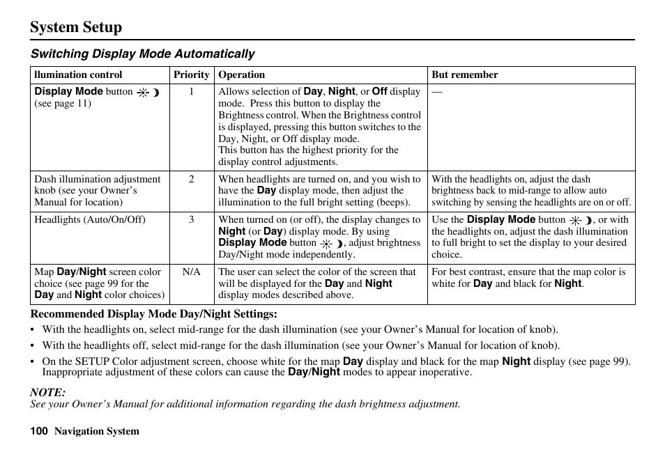 System setup | HONDA 2011 Accord Navigation User Manual | Page 101 / 157
