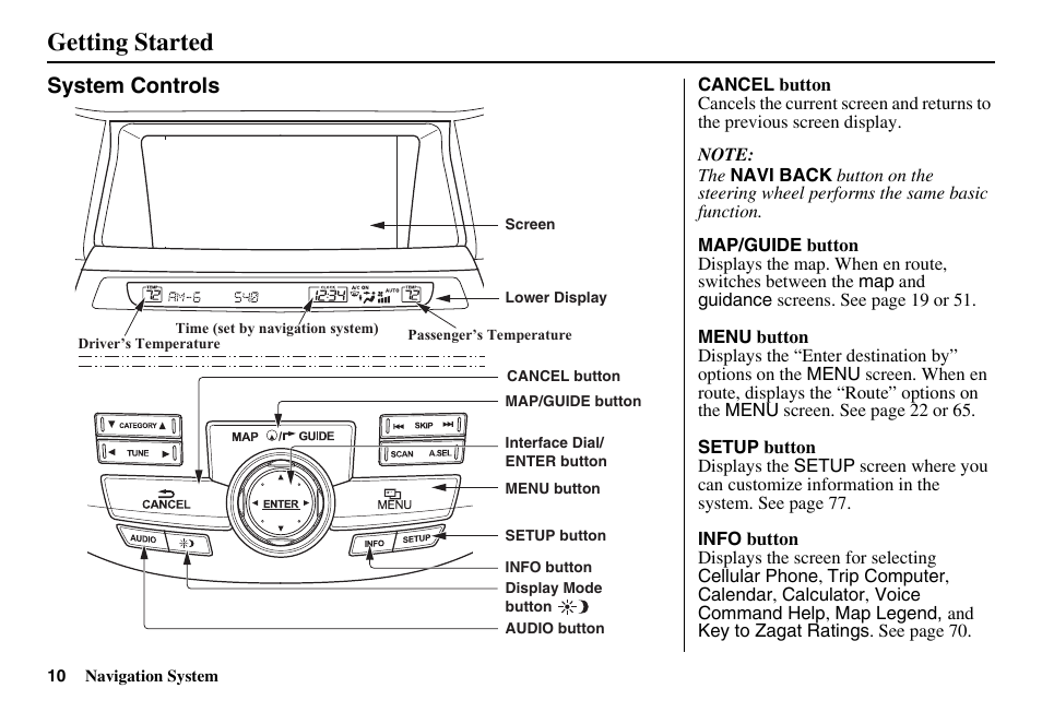 Getting started, System controls | HONDA 2011 Accord Navigation User Manual | Page 11 / 157