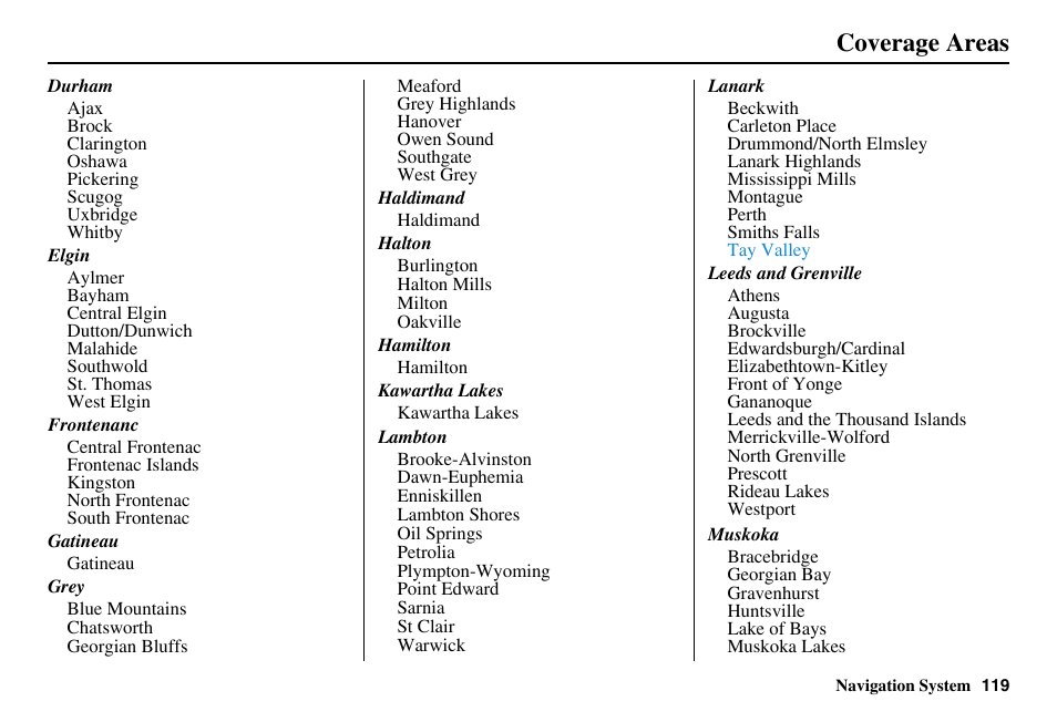 Coverage areas | HONDA 2011 Accord Navigation User Manual | Page 120 / 157