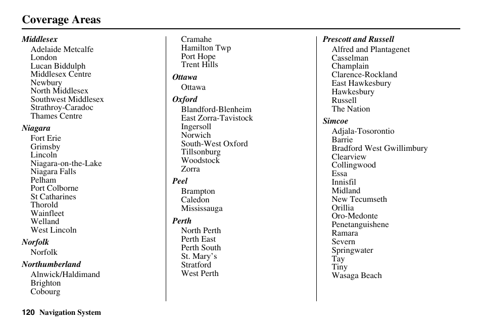 Coverage areas | HONDA 2011 Accord Navigation User Manual | Page 121 / 157