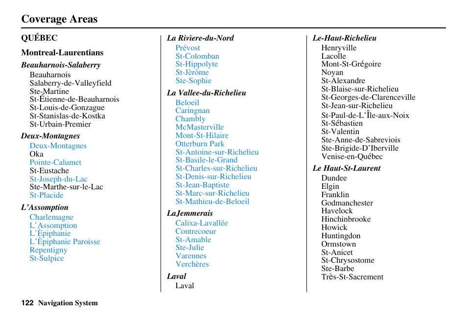 Coverage areas | HONDA 2011 Accord Navigation User Manual | Page 123 / 157