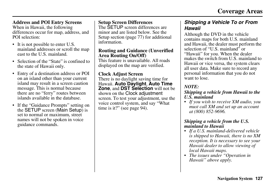 Coverage areas | HONDA 2011 Accord Navigation User Manual | Page 128 / 157