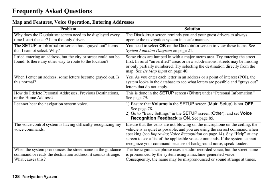 Frequently asked questions | HONDA 2011 Accord Navigation User Manual | Page 129 / 157