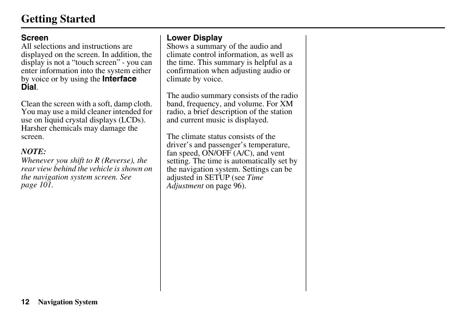 Getting started | HONDA 2011 Accord Navigation User Manual | Page 13 / 157