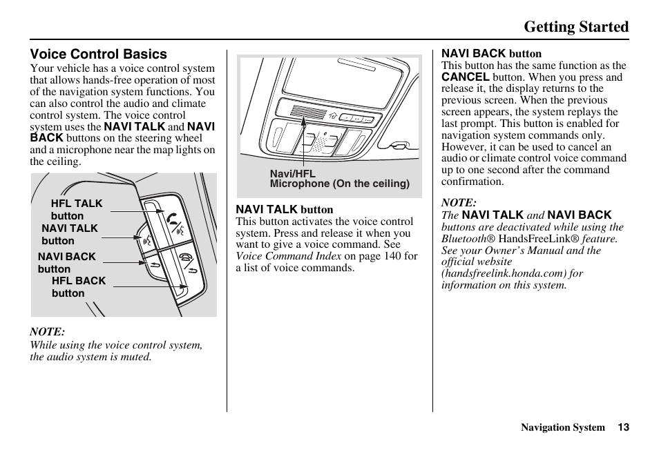Getting started | HONDA 2011 Accord Navigation User Manual | Page 14 / 157
