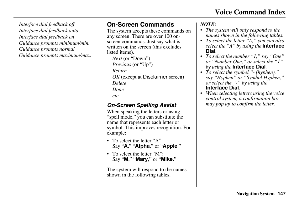 Voice command index | HONDA 2011 Accord Navigation User Manual | Page 148 / 157