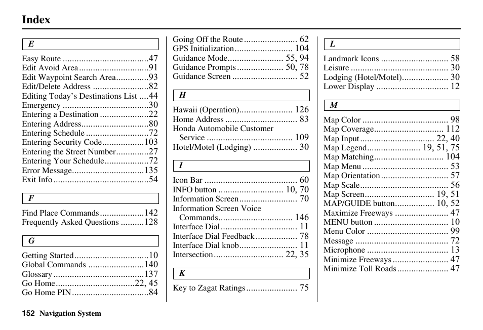 Index | HONDA 2011 Accord Navigation User Manual | Page 153 / 157