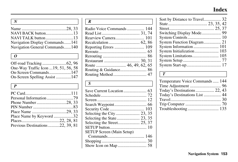 Index | HONDA 2011 Accord Navigation User Manual | Page 154 / 157