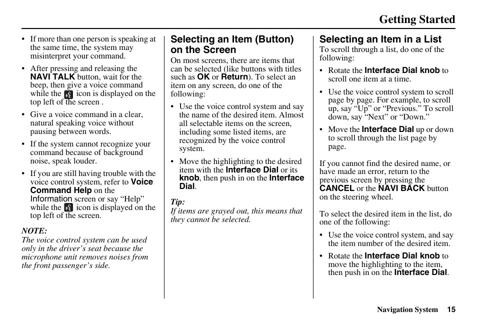 Getting started | HONDA 2011 Accord Navigation User Manual | Page 16 / 157