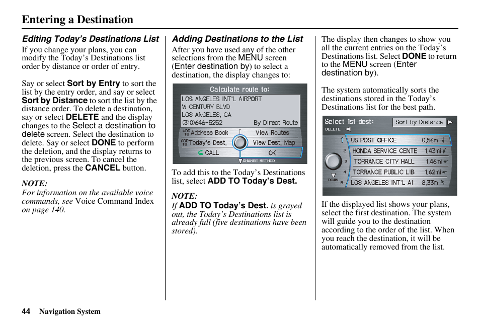 Entering a destination | HONDA 2011 Accord Navigation User Manual | Page 45 / 157