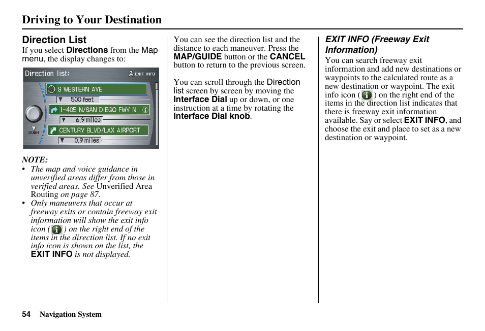 Driving to your destination | HONDA 2011 Accord Navigation User Manual | Page 55 / 157