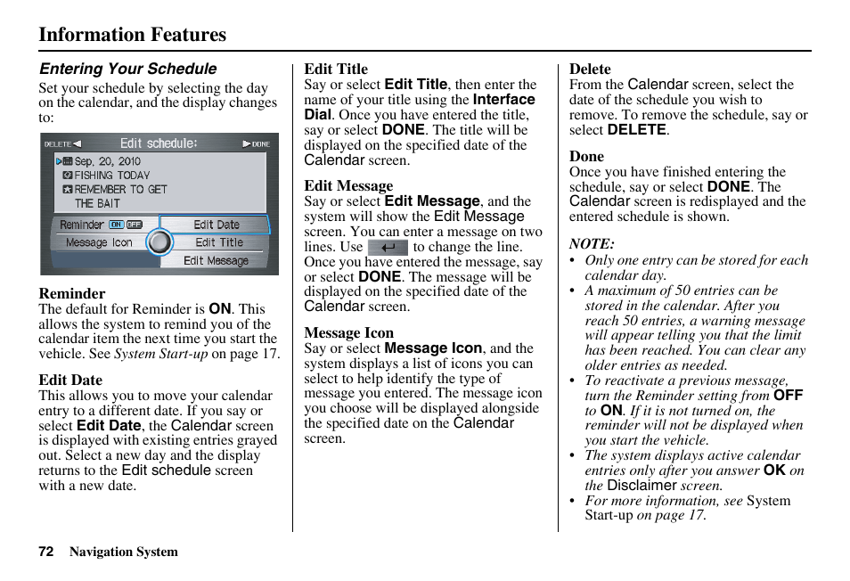 Information features | HONDA 2011 Accord Navigation User Manual | Page 73 / 157