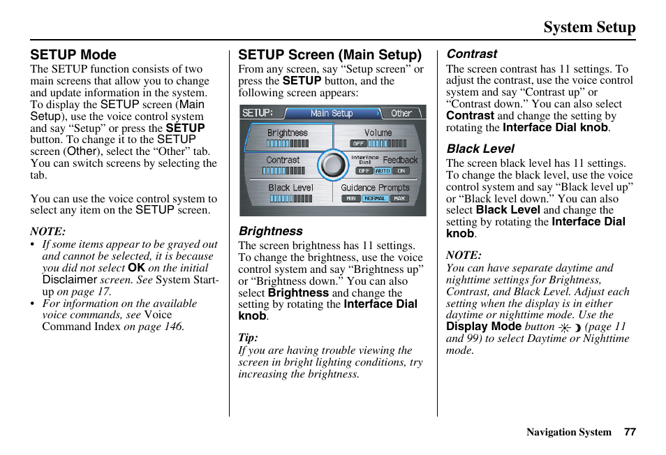 System setup | HONDA 2011 Accord Navigation User Manual | Page 78 / 157