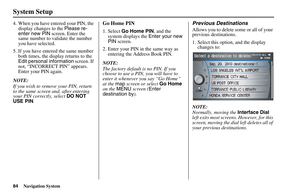 System setup | HONDA 2011 Accord Navigation User Manual | Page 85 / 157