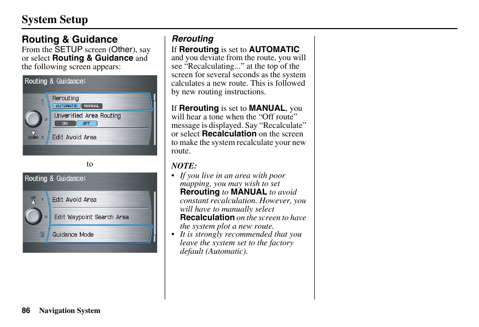 System setup | HONDA 2011 Accord Navigation User Manual | Page 87 / 157