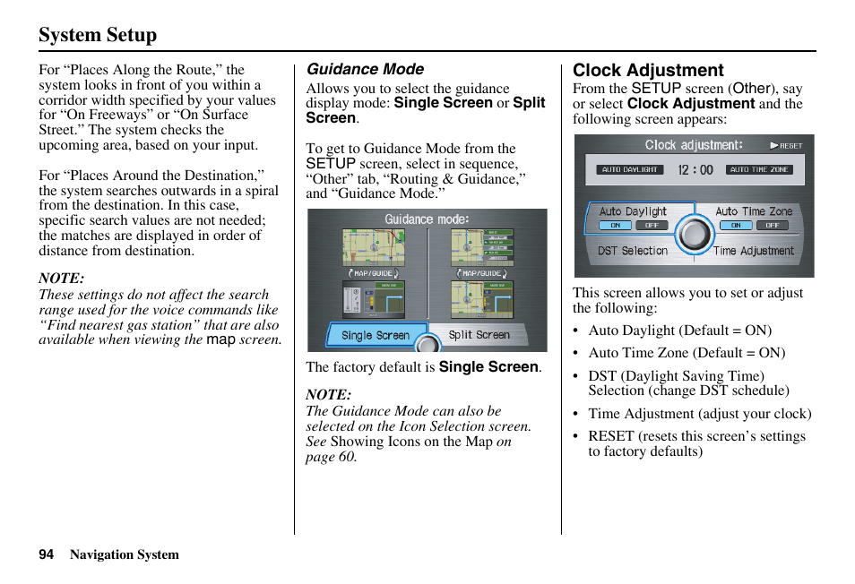 System setup | HONDA 2011 Accord Navigation User Manual | Page 95 / 157