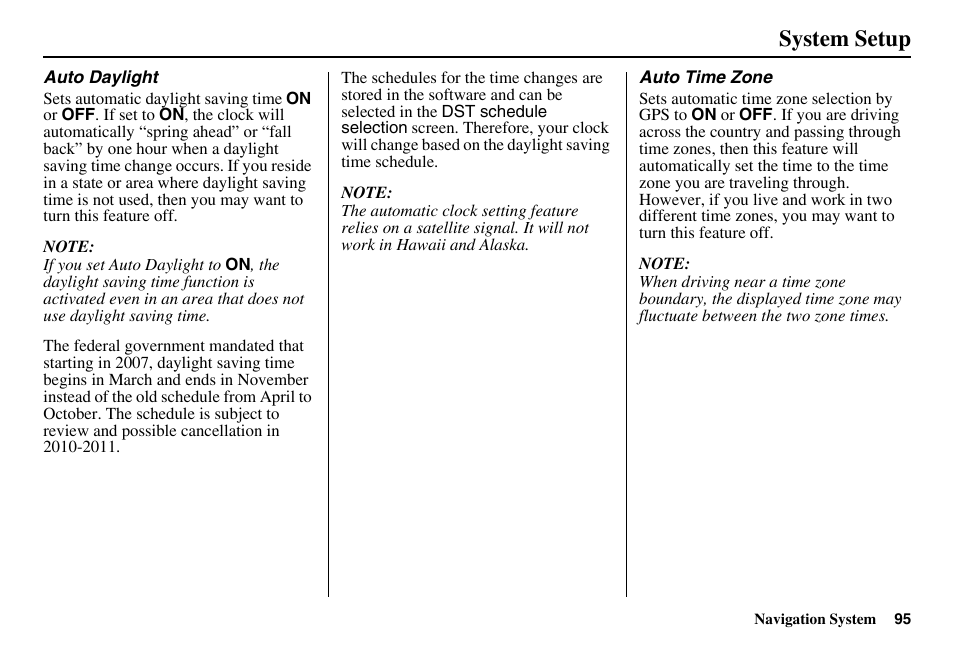 System setup | HONDA 2011 Accord Navigation User Manual | Page 96 / 157