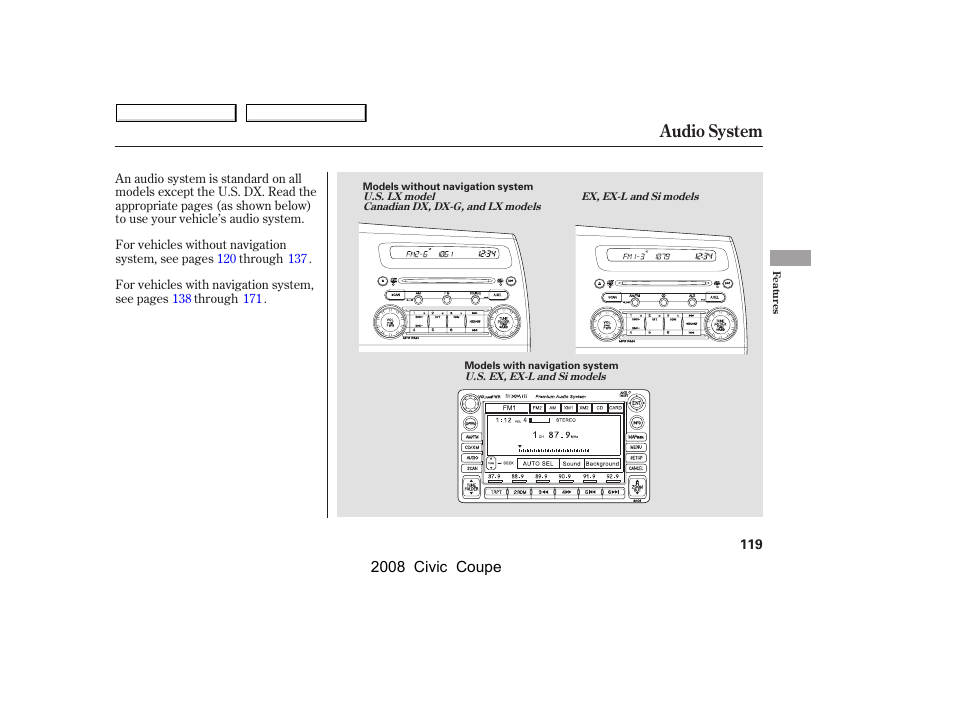 Audio system, 2008 civic coupe | HONDA 2008 Civic Coupe User Manual | Page 122 / 332