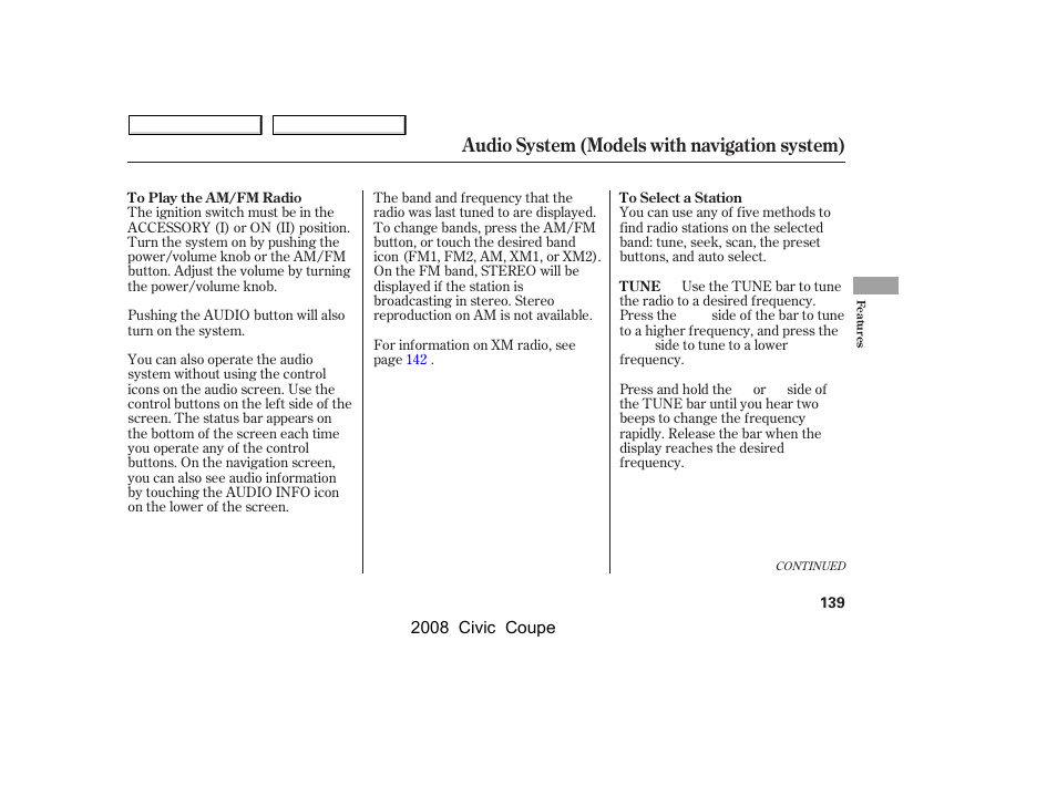 Audio system (models with navigation system) | HONDA 2008 Civic Coupe User Manual | Page 142 / 332