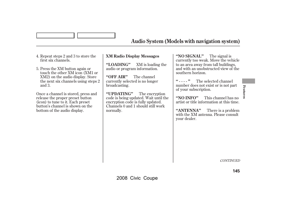 Audio system (models with navigation system) | HONDA 2008 Civic Coupe User Manual | Page 148 / 332