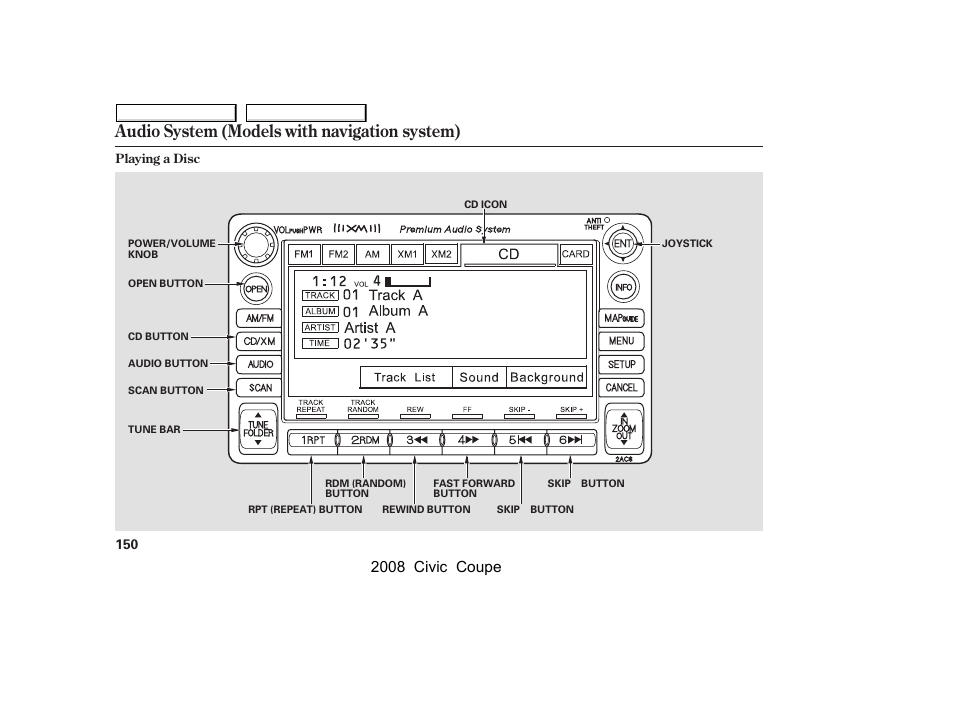 Audio system (models with navigation system), 2008 civic coupe | HONDA 2008 Civic Coupe User Manual | Page 153 / 332