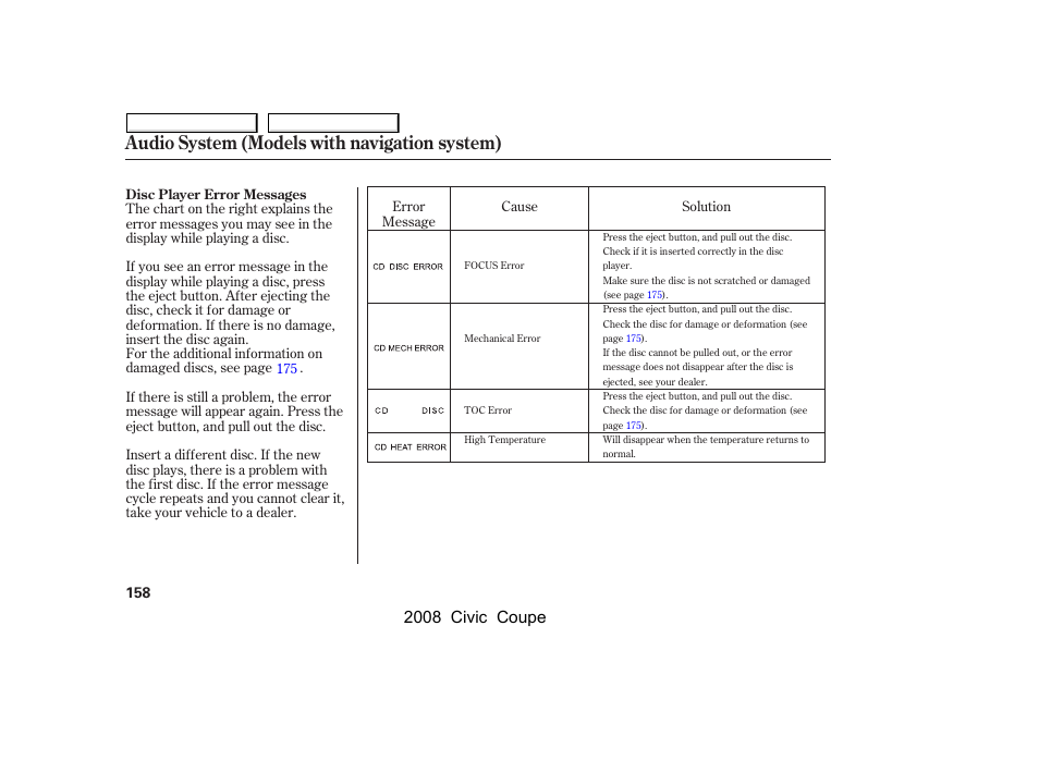 Audio system (models with navigation system), 2008 civic coupe | HONDA 2008 Civic Coupe User Manual | Page 161 / 332