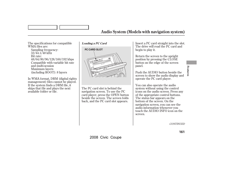 Audio system (models with navigation system) | HONDA 2008 Civic Coupe User Manual | Page 164 / 332