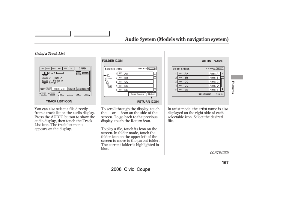 Audio system (models with navigation system), 2008 civic coupe | HONDA 2008 Civic Coupe User Manual | Page 170 / 332