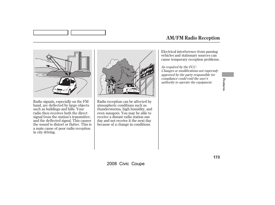 Am/fm radio reception | HONDA 2008 Civic Coupe User Manual | Page 176 / 332