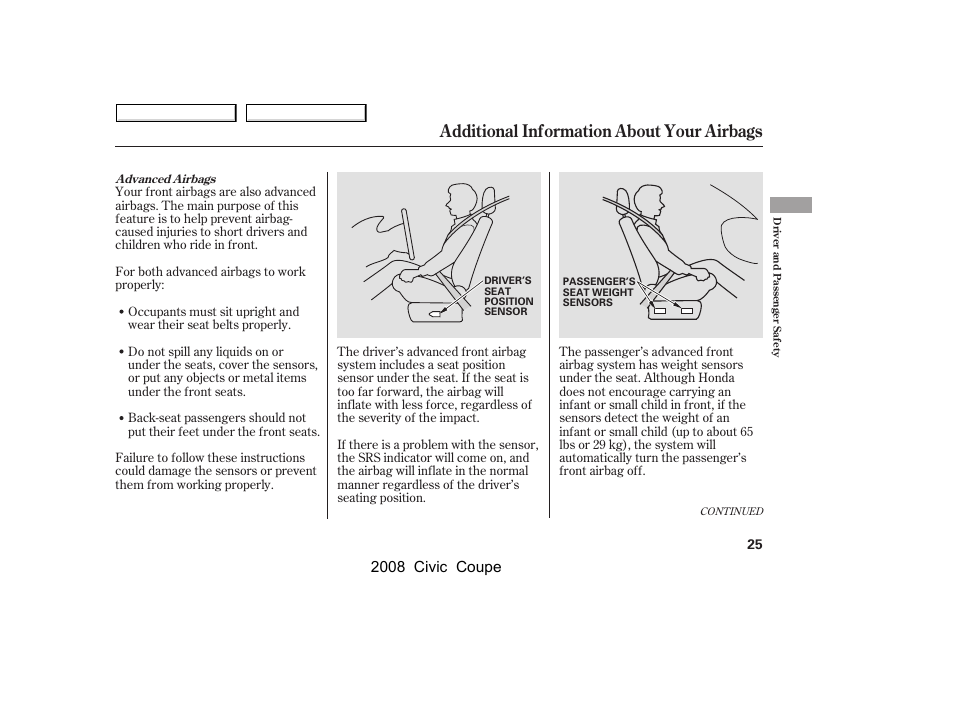 Additional information about your airbags, 2008 civic coupe | HONDA 2008 Civic Coupe User Manual | Page 28 / 332