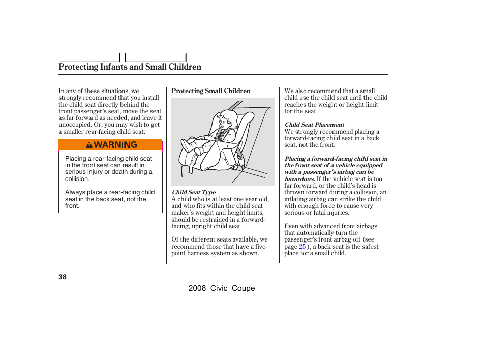 Protecting infants and small children | HONDA 2008 Civic Coupe User Manual | Page 41 / 332