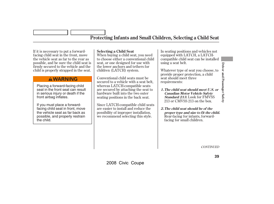 2008 civic coupe | HONDA 2008 Civic Coupe User Manual | Page 42 / 332