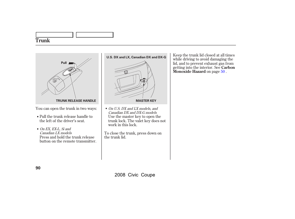 Trunk | HONDA 2008 Civic Coupe User Manual | Page 93 / 332