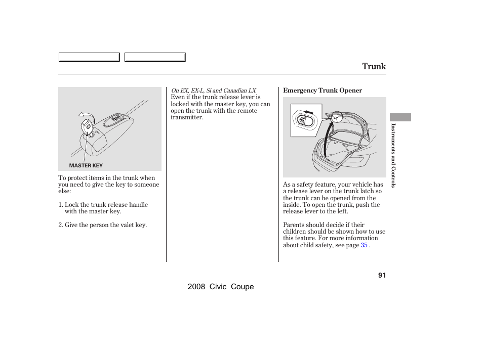 Trunk, 2008 civic coupe | HONDA 2008 Civic Coupe User Manual | Page 94 / 332