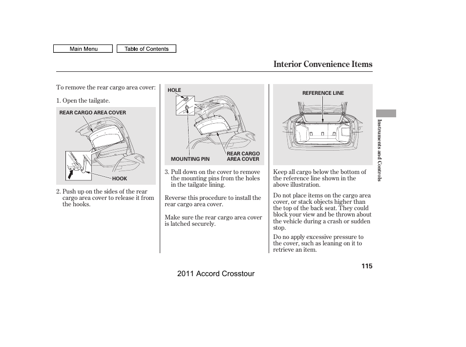 Interior convenience items, 2011 accord crosstour | HONDA 2011 Accord Crosstour User Manual | Page 118 / 434